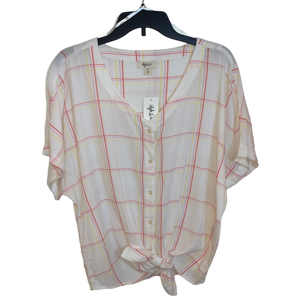 NWT Style & Co Beige With Yellow & Pink Striped Shirt Size XXL